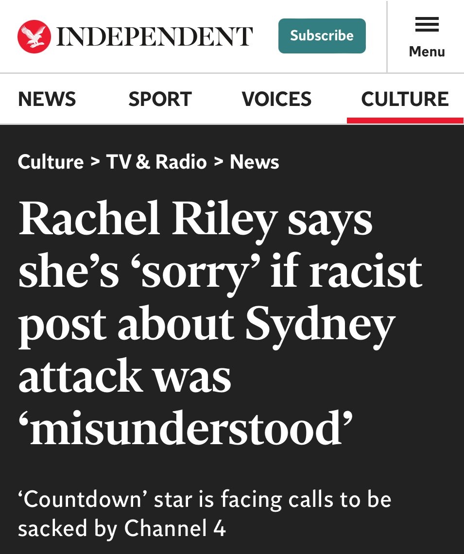 Keep up the momentum friends. Even The Independent thinks Rachel Riley post was RACIST. @C4Countdown hope your team is taking notes and acts accordingly.