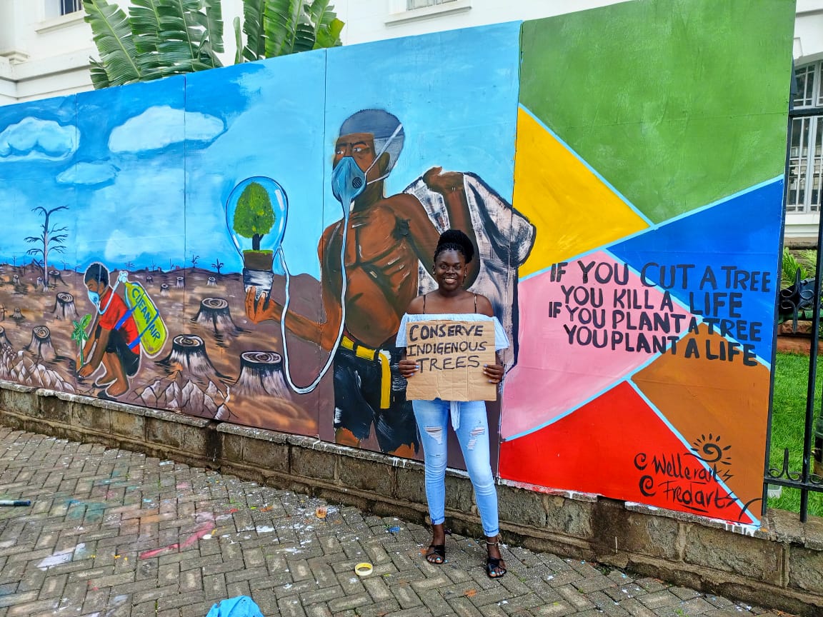 Missmwenesi's tweet photo. Yesterday we painted a mural creating awareness on #SDG13 Climate Action courtesy of @BerthaFN ,along the City Hall Way ,feel free to take a picture anytime you are around CBD and put a massage on climate change awareness,tell one to tell all.
#EndClimateDisinformation https://t.co/iEyUUll2V2