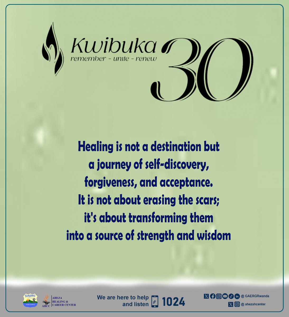 Healing is Journey,
Healing Takes time,
Go at your own speed. 
#Kwibuka30 #KwibukaTwiyubaka