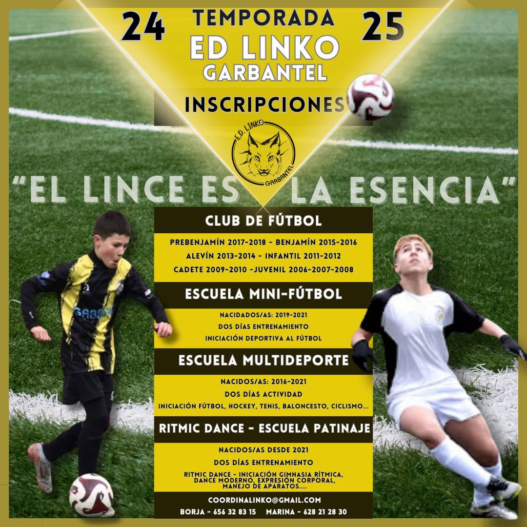 🖤💛 TEMPORADA 2024-2025 ESCUELA DEPORTIVA LINKO GARBANTEL 🖤💛 Hoy abrimos renovaciones para jugadores/as de nuestro club. Recuerda 9 de mayo NUEVAS INSCRIPCIONES