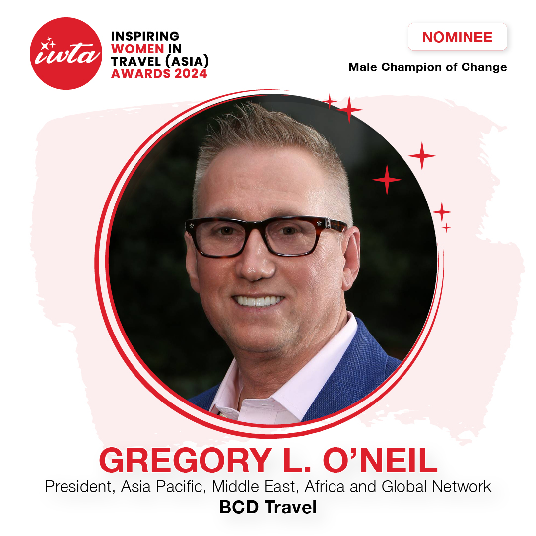 BCDTravel's tweet photo. Congratulations to Gregory O'Neil, President APAC, MEA &amp; Global Network, on being shortlisted for the Male Champion of Change award at Travel Daily’s Inspiring Women in Travel Awards. Greg is a staunch advocate for gender equality in the workplace. 

#GenderEquality #Leadership https://t.co/pQSmwPyuQK