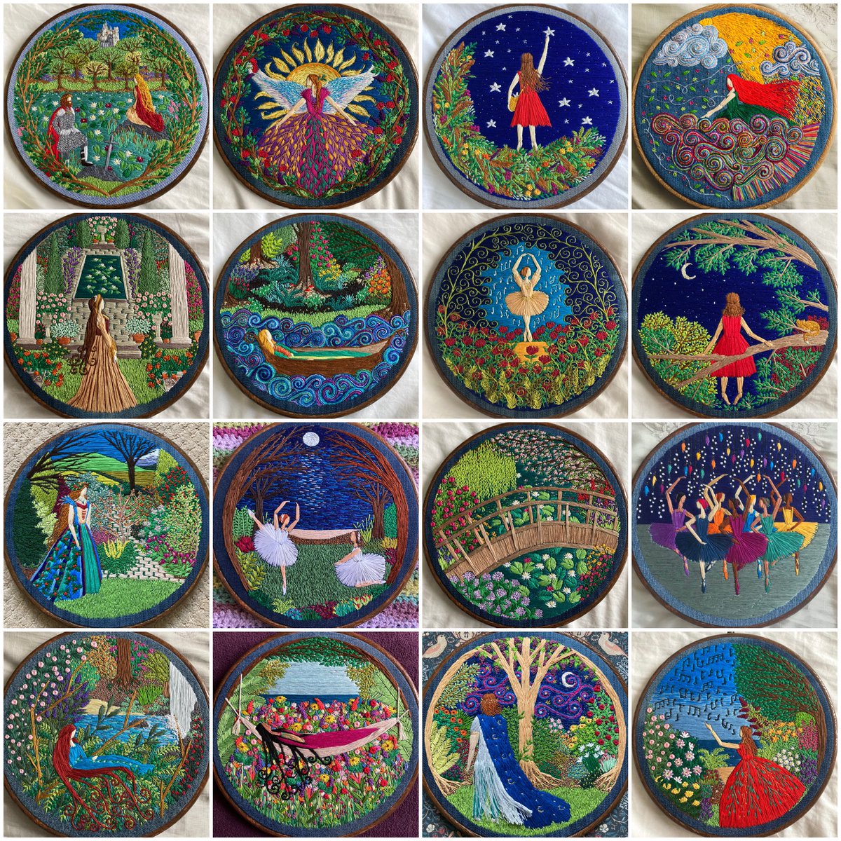 Happy #worldartday2024 Embroidery is my art. I use the needle like a paintbrush and create as I go…🪡 It’s not the most recognised mediums but hopefully we’ll get there one day. 🧵🌿🌺 Here’s just a few of them… #stitchedart #WorldArtDay #thesewingsongbird