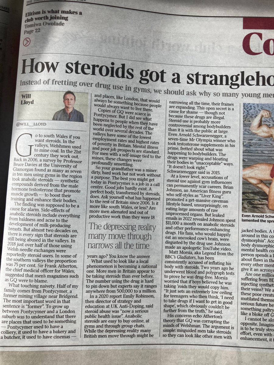 I wrote for @thetimes about whether 1,000,000 men in Britain are taking steroids because they suffer from body dysmorphia - or if something else might going on thetimes.co.uk/article/how-st…