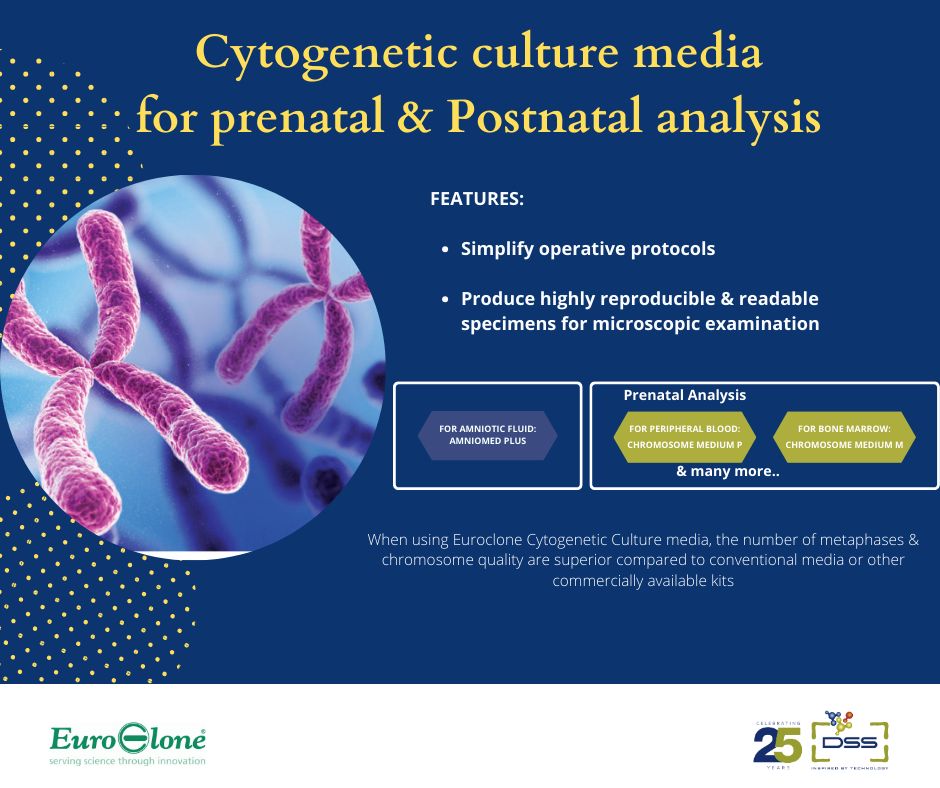 DSSImagetech's tweet image. #Euroclone Cytogenetics has a perfect combination of media, plastic supports, synchronizing agents and types of equipment for pre and postnatal analysis. 
Try one today!

Visit: buff.ly/392hgyM
Contact us: enquiry@dssimage.com

#dssimage #inspiredbytechnology #biotech