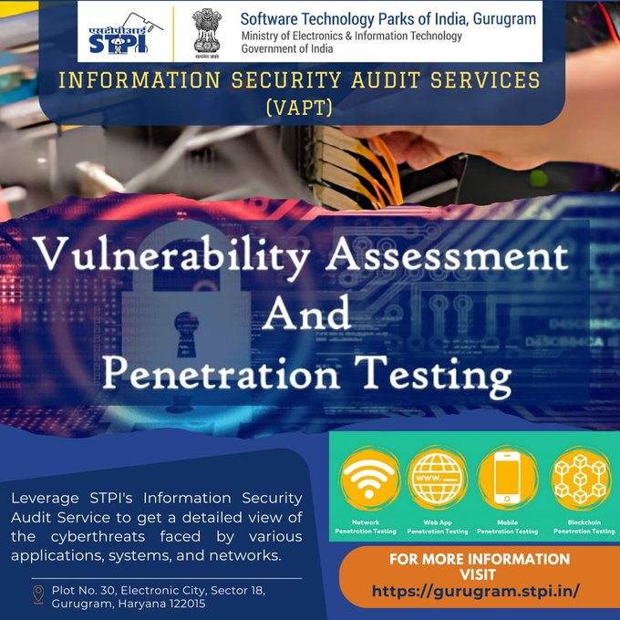 Protect your digital assets with @gurugramstpi expert VAPT services. Our team will proactively secure your network and applications against cyber attacks. #VAPT #CyberDefense @stpiindia @arvindtw @er_ashokg