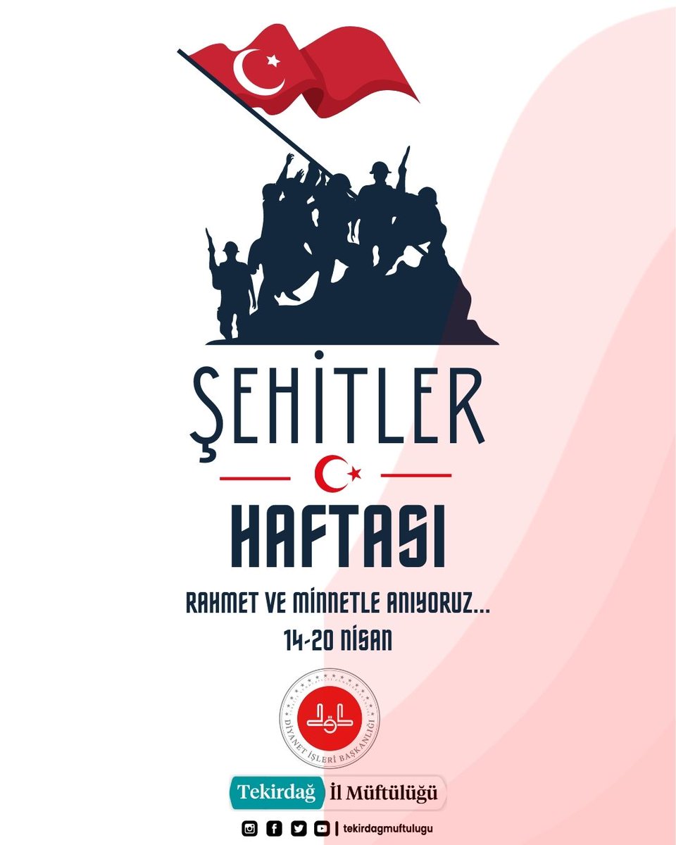 Şehitler Haftası (14-20 Nisan)

Rahmet ve Minnetle Anıyoruz.

#ŞehitlerHaftası
#TekirdağİlMüftülüğü
#Diyanet #AliErbaş