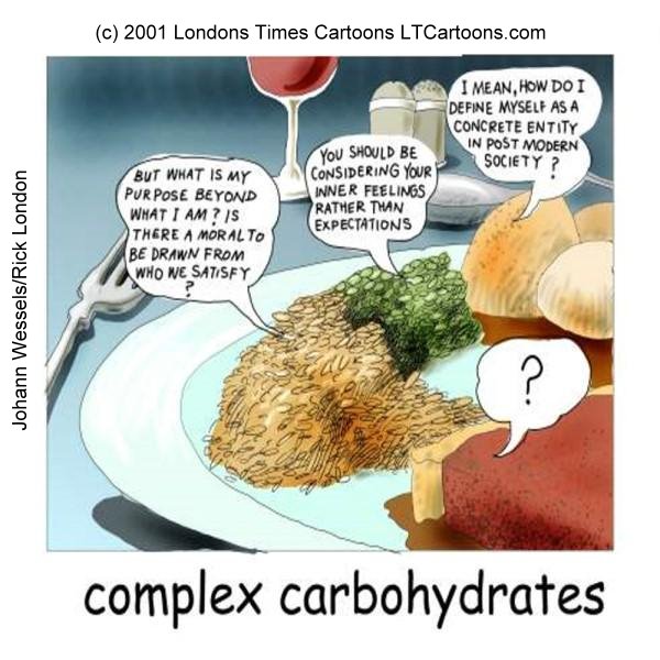 GSWSyndicate's tweet photo. Complex Carbs by @RickLondon #Cartoons #comics #ltcartoons #food #foodies #carbs #complexcarbs #complexcarbohydrates #carbohydrates #philosophy #humor #funny https://t.co/WvOWMCx6On