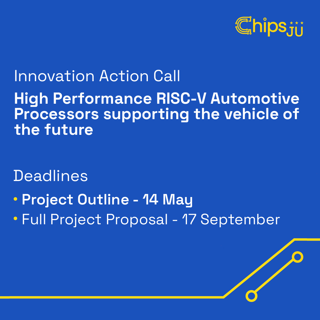 🚀Introducing the Innovation Action (IA) Call on High-performance RISC-V Automotive Processors, supporting the vehicle of the future!

Estimated EU expenditure: 20 M€
Application deadline: 14 May 2024
 
🌐More details: chips-ju.europa.eu/noninitiative/

#RISCV #AutomotiveTechnology