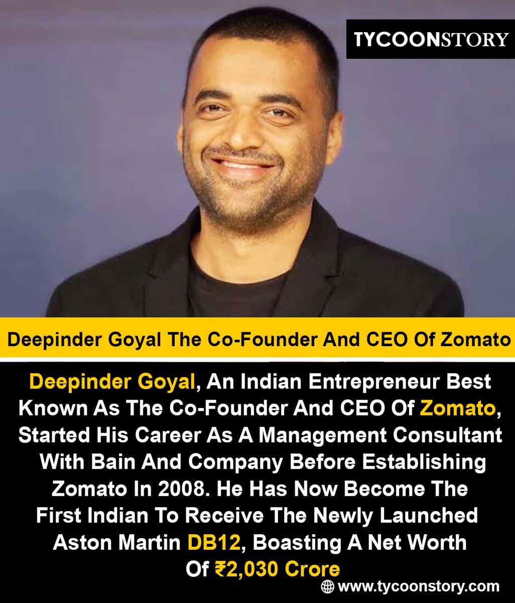 Deepinder Goyal The Co-Founder And CEO Of Zomato
#businesses #DeepinderGoyal #Zomato #CEO #FoodTechLeader #TechEntrepreneur #StartupFounder #FoodInnovation #RestaurantTech #BusinessLeader  #restaurant @deepigoyal @zomato 
tycoonstory.com