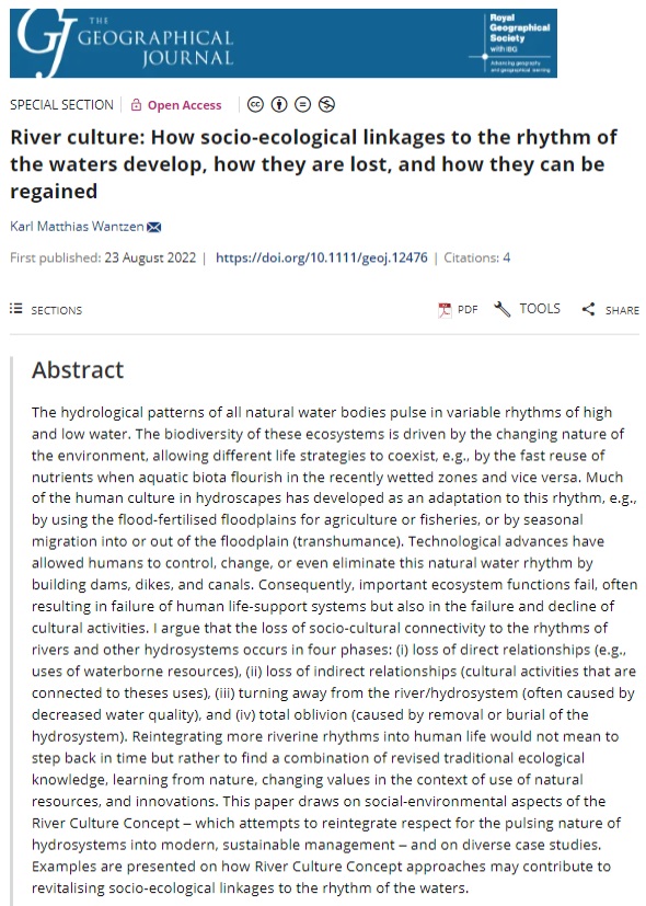 Concluding is 'River culture: How socio-ecological linkages to the rhythm of the waters develop, how they are lost, and how they can be regained’ by Karl Matthias Wantzen. This paper analyses how humans have been able to control hydrological rhythms. doi.org/10.1111/geoj.1… End/