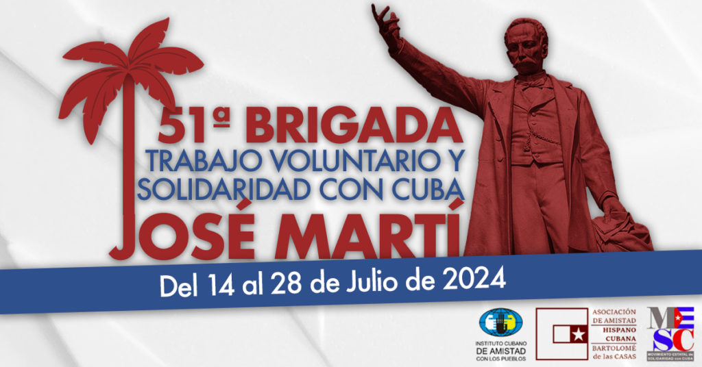 🌍 ¡Únete a la 51ª Brigada Europea José Martí de Trabajo Voluntario y Solidaridad con #Cuba! 🇨🇺 Del 14 al 28 de julio de 2024, conmemoraremos el 171 aniversario del natalicio de José Martí y los hitos de la Revolución Cubana. ✈️ Explora lugares históricos, económicos y…