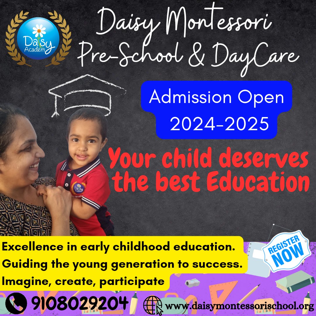 ' Ready to embark on a new educational adventure? Registration for the upcoming academic year at Daisy Montessori. Secure your child's spot for a transformative learning experience. Enrollment Open for 2024-25
#daisymontessori #RegisterNow #enrollnow
#toddler #preschool #daycare