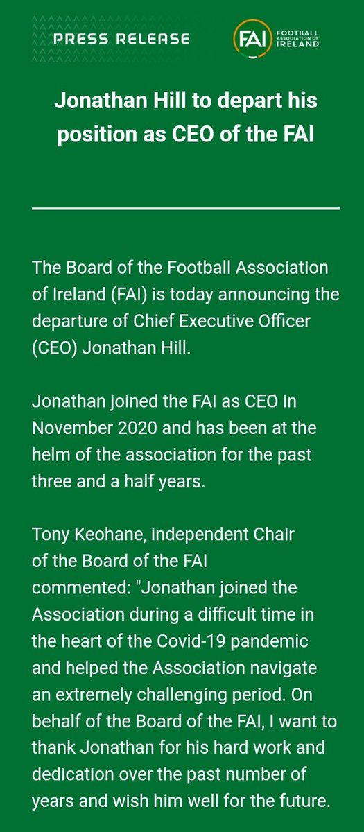 Breaking: FAI CEO Jonathan Hill departs.