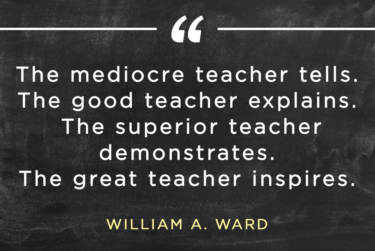 The mediocre teacher tells. The good teacher explains. The superior teacher demonstrates. The great teacher inspires. #education #teachers #leadership #edtech #sped #autism #teachertwitter