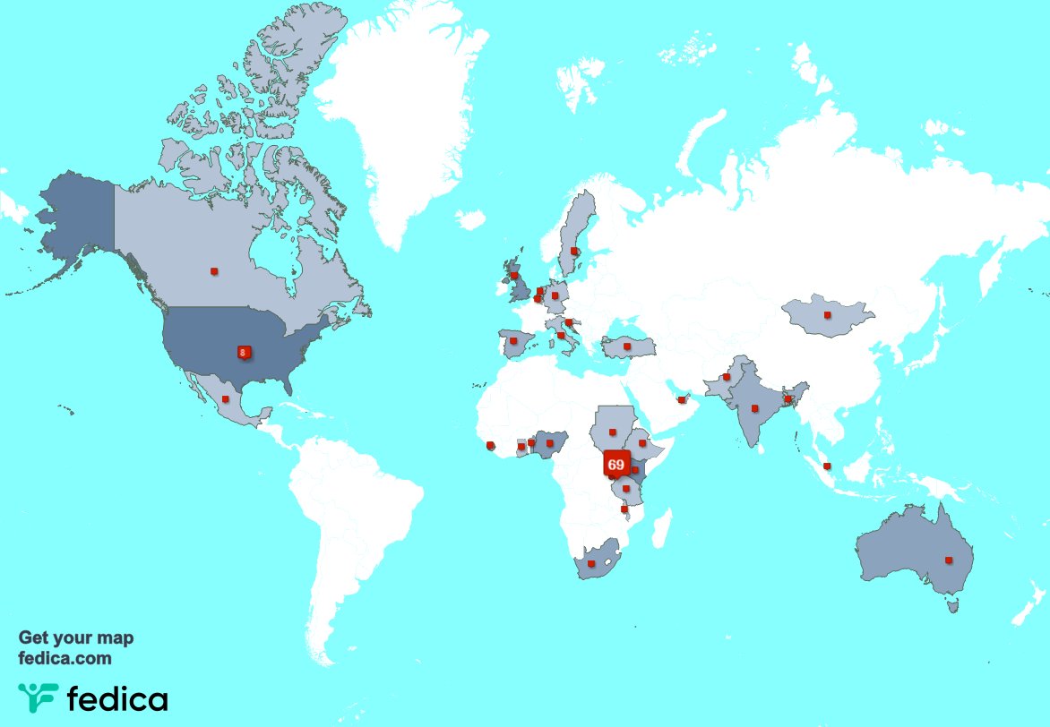 I have 2 new followers from Uganda 🇺🇬, and more last week. See fedica.com/!mrariong