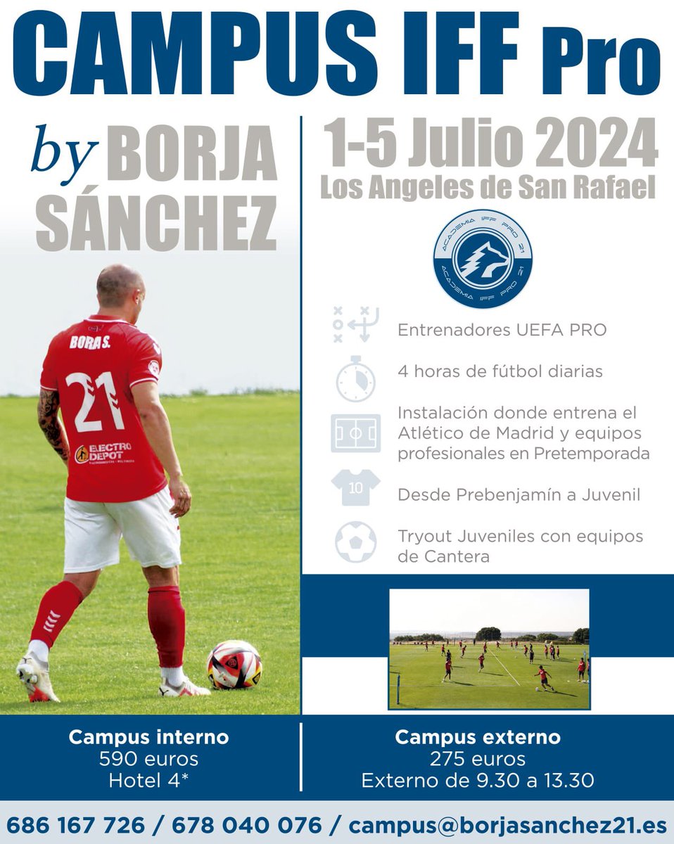 trenerlobo's tweet photo. Un año más de la mano de @Borjasanchez21 e @iffpro_21 nos vamos de Campus ☺️

Este año con cambio de Sede y novedades:

📍 Los Angeles de San Rafael
 
ℹ️ Instalacion del Atlético de Madrid 

🏟️ Campo hierba natural 

⚽️ 4 horas de fútbol al día

⚽️ Competición 

Os esperamos!👇 https://t.co/Um3iQIcMgh