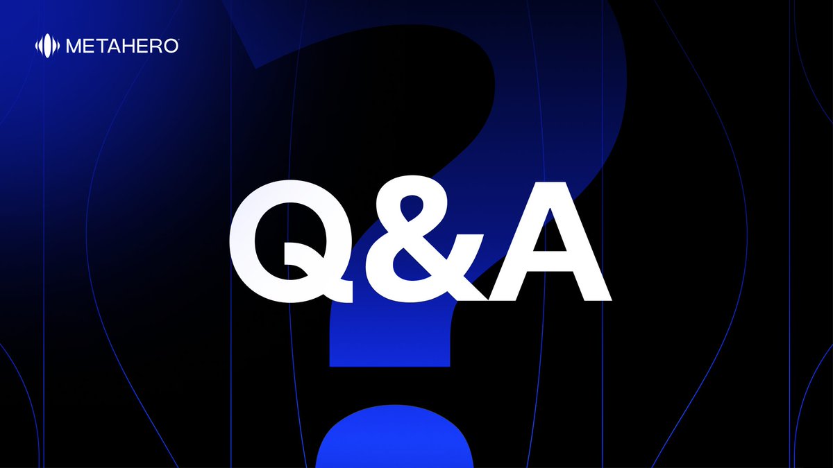 Metahero_io's tweet photo. Our first round of Q&amp;A answers has landed.

We've narrowed down the selection to over 20 top questions split into 5 graphics per post.

Find out the latest responses from our core team to this round of awesome submissions! 🙋🏽‍♂️🎙💬 https://t.co/NqmW6jfKJD