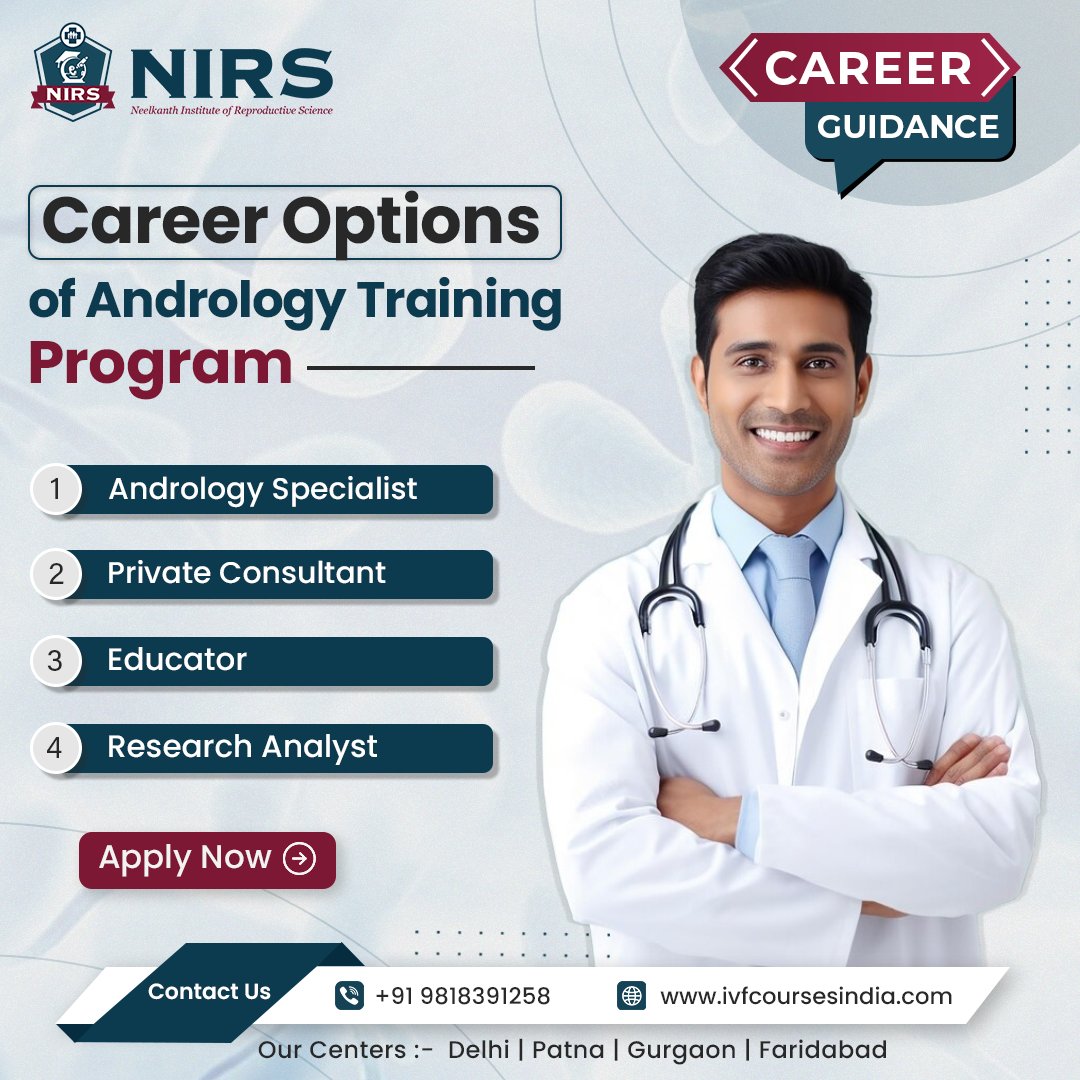 NirsAcademy's tweet photo. Explore The Career Opportunities After Completing the Andrology Training Course
.
Become a Successful Andrology Specialist at Neelkanth Infertility &amp; IVF Hospital Gurgaon

#NIRS #NIRSAcademy #Andrologycourse #Andrologyprogram #Andrologytraining #Andrologycrashcourse https://t.co/7jCV4feYif