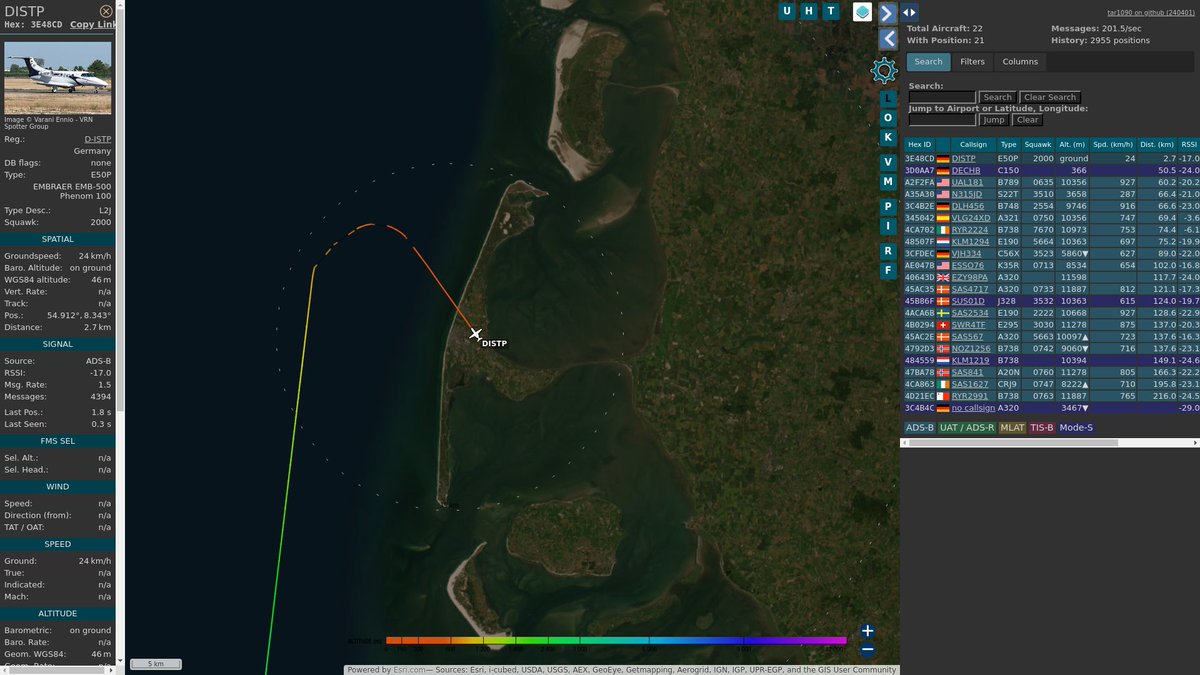 AboveEDXW's tweet photo. #DISTP: ProAir Aviation GmbH (#Embraer Phenom 100 • D-ISTP)
2.0 km out at 325 ft - heading SE with 237.1 km/h. LBG ➜ DUS
https://t.co/NCef9K2o8J
5034 • 12:19:30
#GWT #EDXW #adsb https://t.co/YzG3car03Q