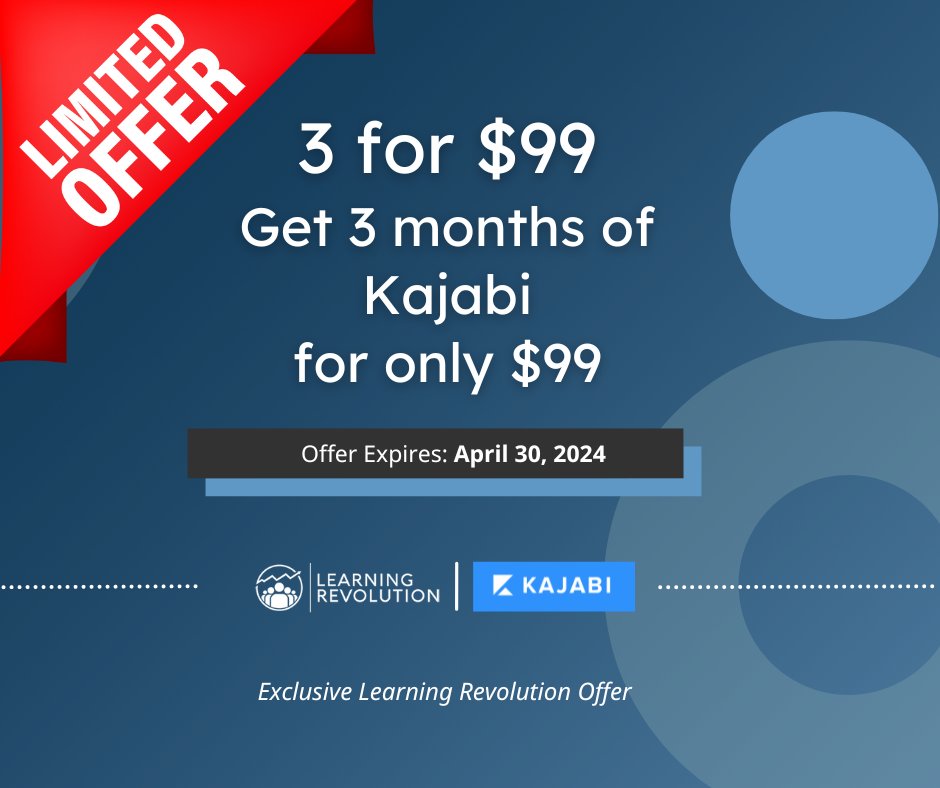 🌷 Spring into success with an exclusive offer from @Kajabi! For our Learning Revolution followers: 3 months of Kajabi for just $99! Blossom your online presence today. Claim now: bit.ly/3VEv77B #KajabiSpecialOffer #OnlineCourseCreator #onlinecoach