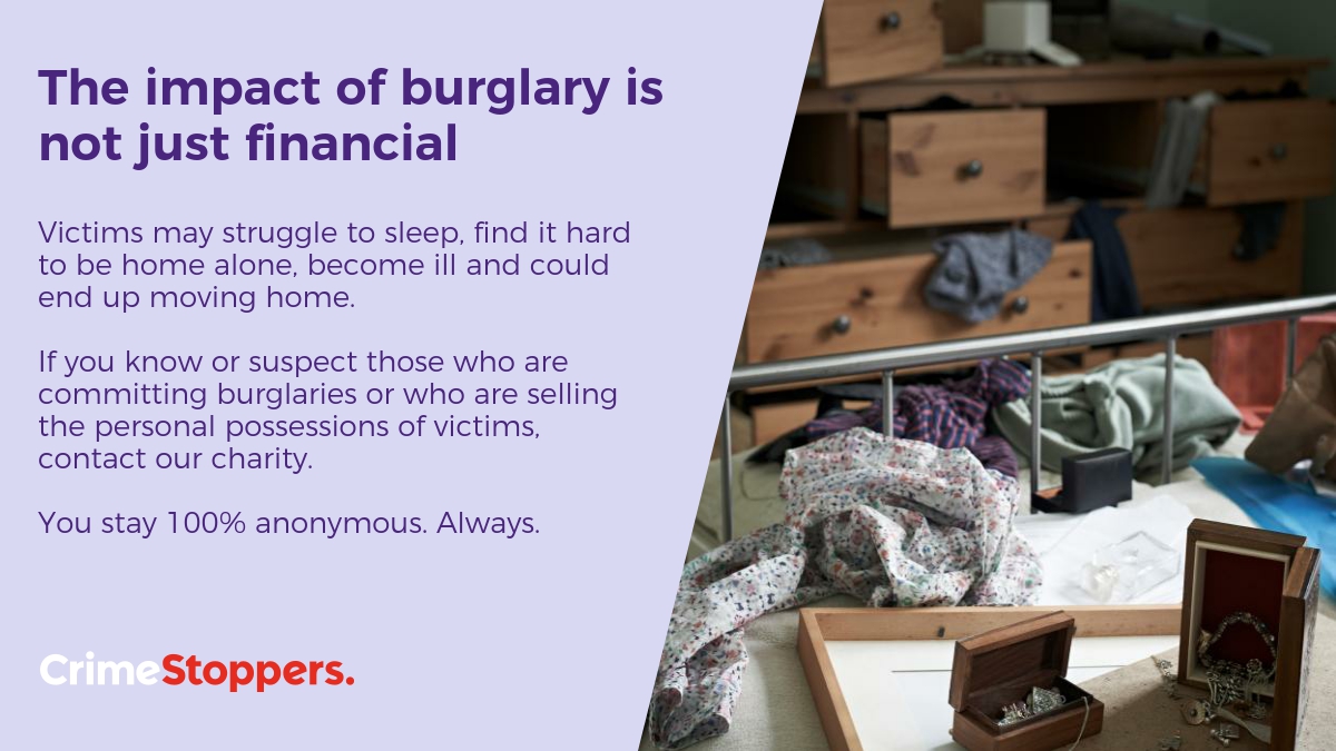 Everyone has the right to feel safe where they live. Witnessed a burglary or have information about stolen goods? You can contact our charity, 100% anonymously: bit.ly/3wZc51C