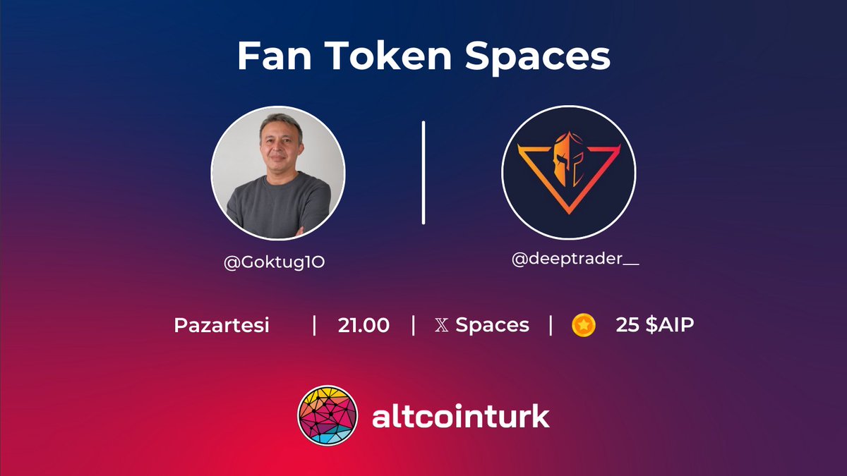 🎙️@Goktug1O'un hazırlayıp sunduğu Fan Token Spaces'in bu haftaki konuğu @deeptrader__ 🎉 Bu akşam 21.00'deki yayın için hatırlatıcı kurun! 👇 twitter.com/i/spaces/1OwGW…