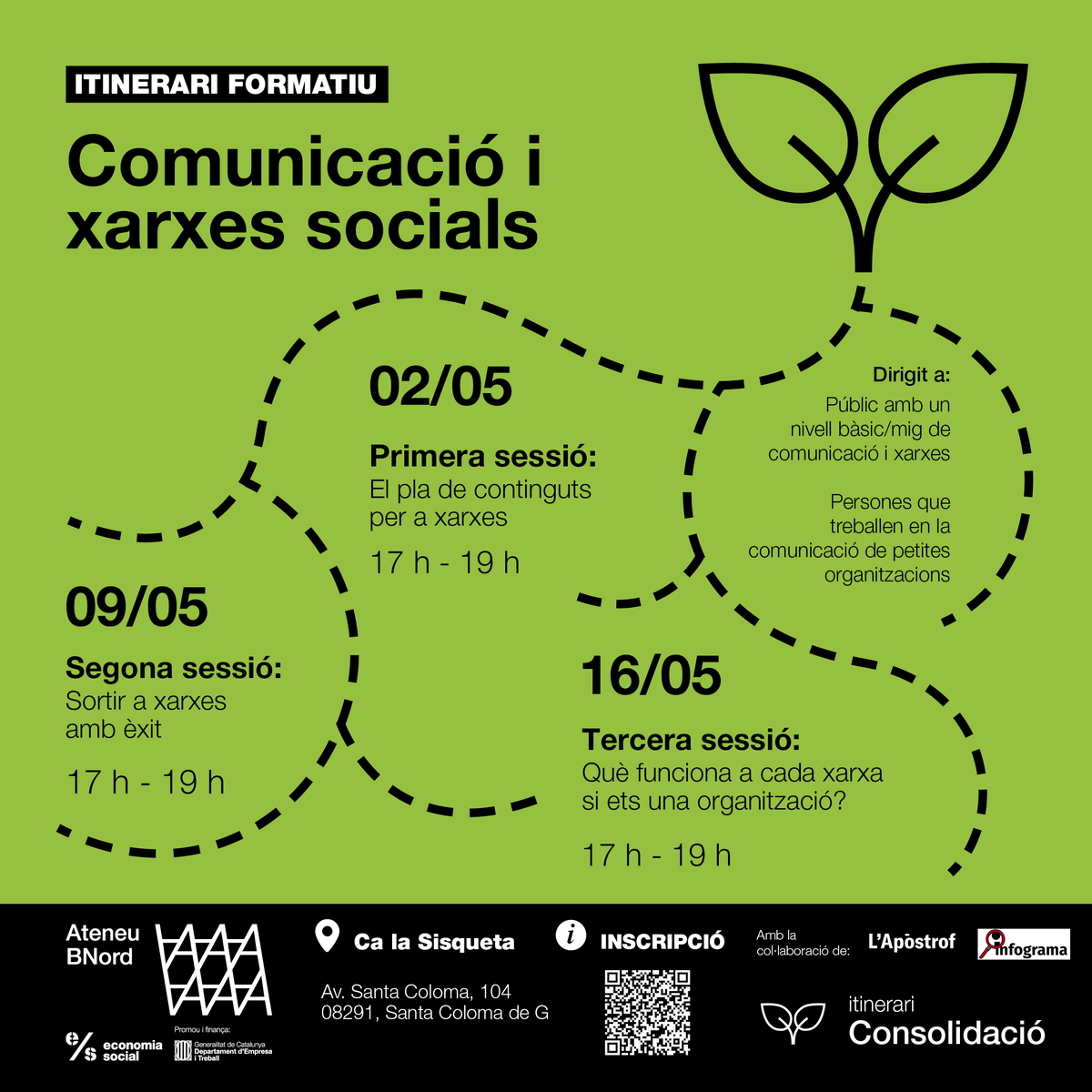 AteneuBNord (@ateneubnord) on Twitter photo Voleu fer comunicació en xarxes socials?
🟢🌱 Cicle de formació gratuïta 3 sessions de <a href="/Apostrof_coop/">L'Apòstrof cooperativa</a>
🟩 Pla de continguts. Dijous 2/5/24
🟩 Sortir a xarxes amb èxit. Dijous 9/5/24
🟩 Què funciona a cada xarxa. Dijous 16/5/24
✏️ Ja s'ha obert la inscripció serveis.ateneubnord.cat/program/itiner… Voleu fer comunicació en xarxes socials?
🟢🌱 Cicle de formació gratuïta 3 sessions de <a href="/Apostrof_coop/">L'Apòstrof cooperativa</a>
🟩 Pla de continguts. Dijous 2/5/24
🟩 Sortir a xarxes amb èxit. Dijous 9/5/24
🟩 Què funciona a cada xarxa. Dijous 16/5/24
✏️ Ja s'ha obert la inscripció serveis.ateneubnord.cat/program/itiner…