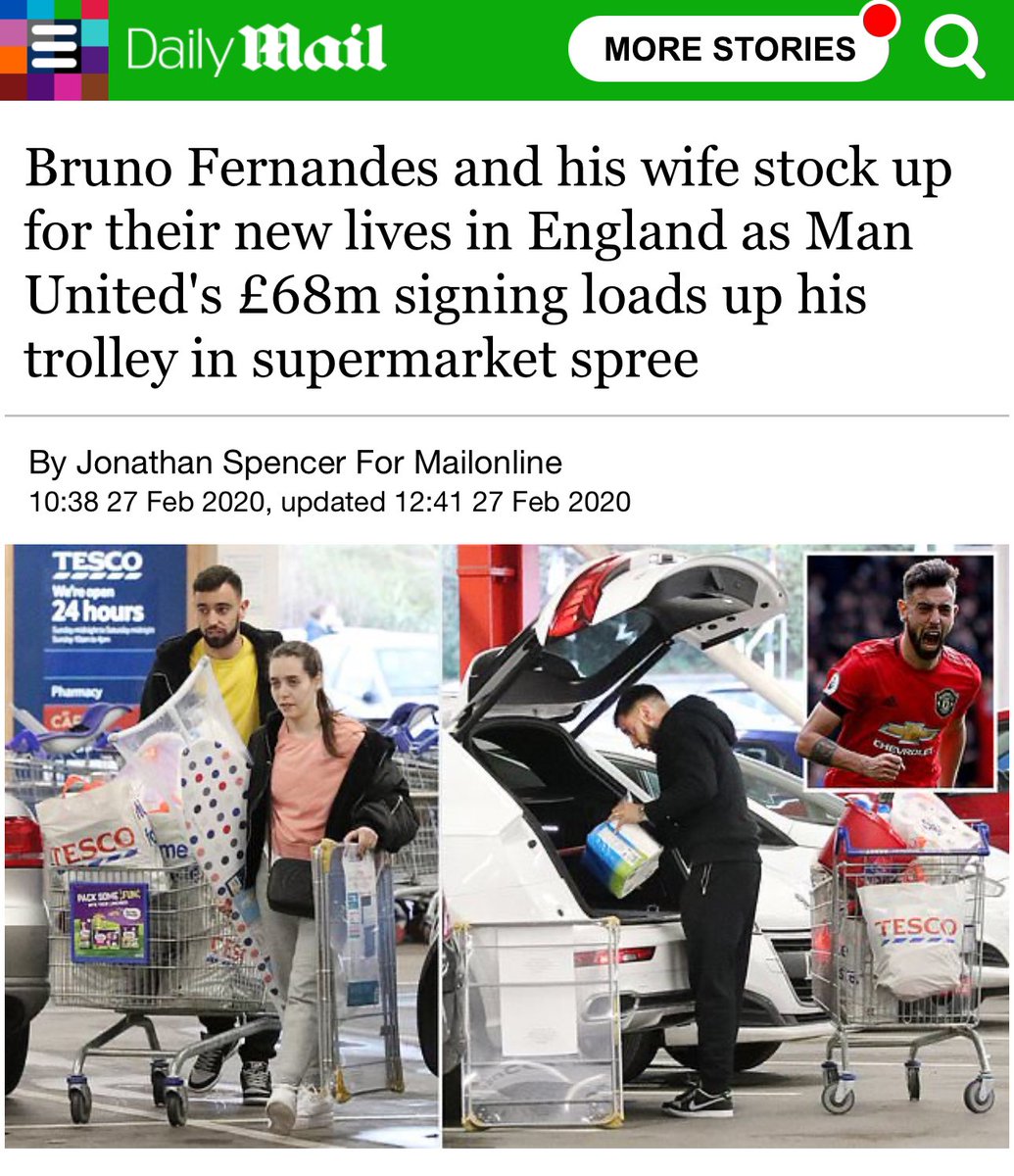 The Daily Mail coming after United players for the most mundane things. 🧵 The time Bruno Fernandes did a big shop