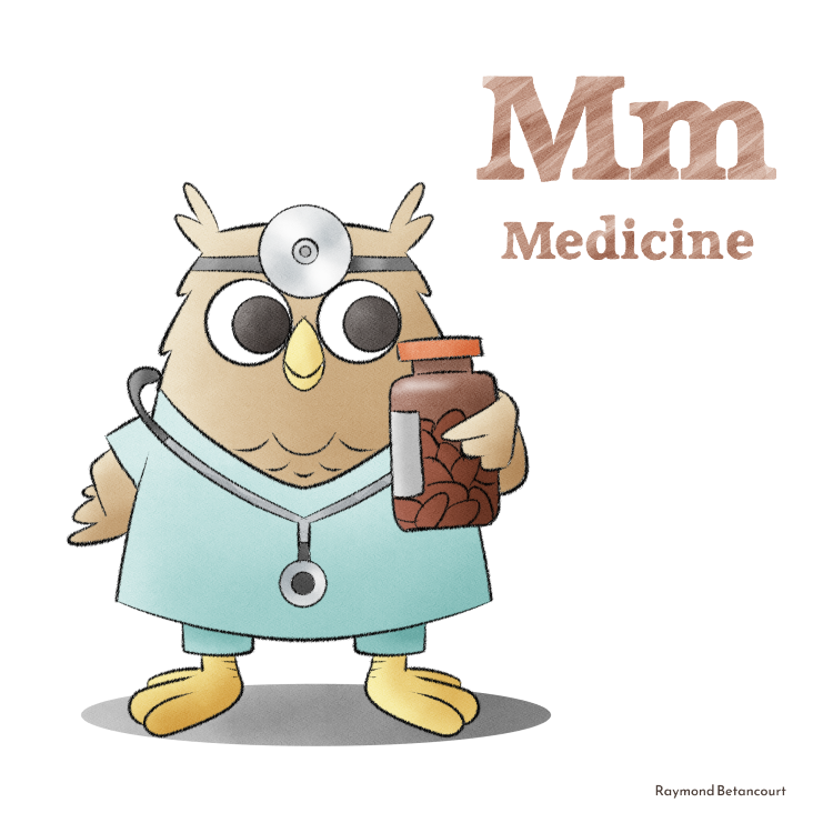 M is for Medicine  #AnimalAlphabets @AnimalAlphabets #owl #doctor #birds #medicine