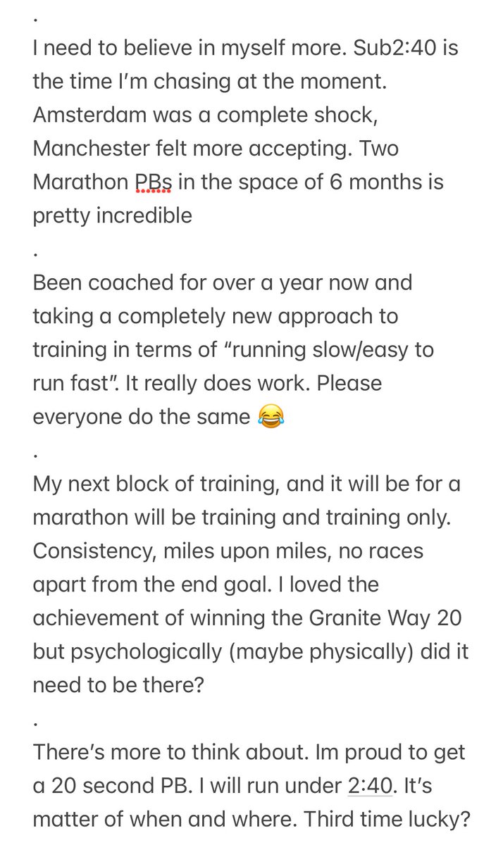 🗣️ Feel free to read or pass on by 👀
.
Feel free to critic, comment on any points, even add more?
.
Just a few reflections on yesterday’s @Marathon_Mcr and putting them into words post race. I’m sure more will creep into my head 😂
.
#JogSlowRaceFast #MarathonTraining #UkRunChat