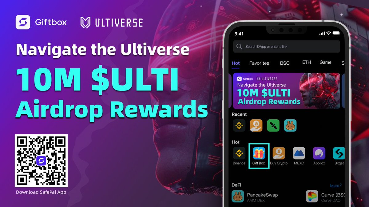 🚀 Excited to team up with @UltiverseDAO for an exclusive #airdrop campaign 🌌 Dive into an AI-driven world now🎮💥 🪂10M $ULTI rewards pool 📅April 15 - 30, 10AM UTC 📱DL App & visit Giftbox: safepal.com/download 📚More info: blog.safepal.com/ulti-pilot-gif… #SFP #SafePal #UItiverse