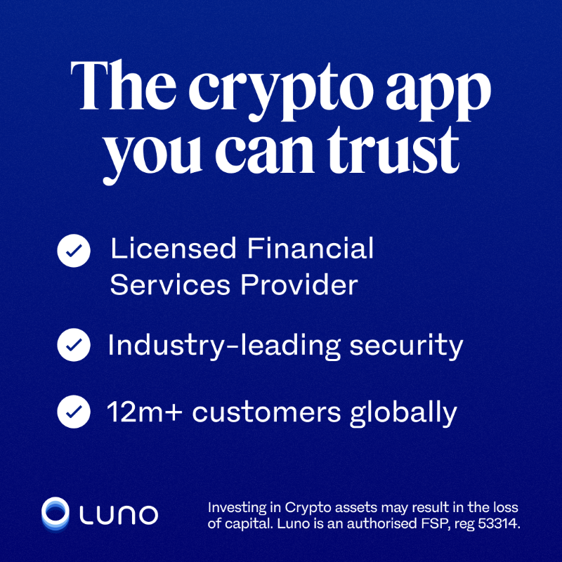 LunoGlobal's tweet photo. Buy, sell and store crypto on an exchange licensed in South Africa.