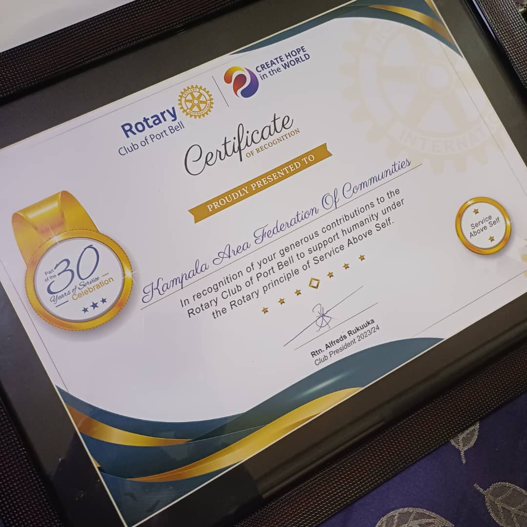 AreaKampala's tweet photo. Rotary Club of Port Bell on 13th April 2024 celebrated 30 years with a dinner at Silver Springs Hotel Bugolobi. KAFOC was recognized for generous contributions in supporting humanity under the Rotary principle of Service Above Self. @ChildFundUganda, @KCCAUG, @KiraMunicipali1 https://t.co/bzXgTn8zsT