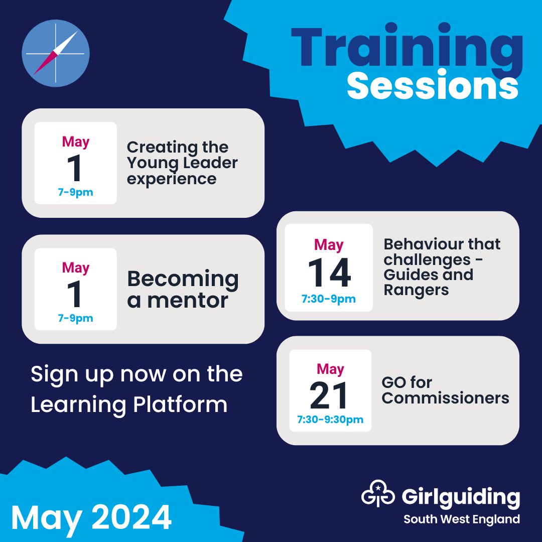 🎓 In May, we have the following trainings still with spaces for you to book on the Learning Platform. #GGSWE #GirlguidingSWE #GGSWETraining