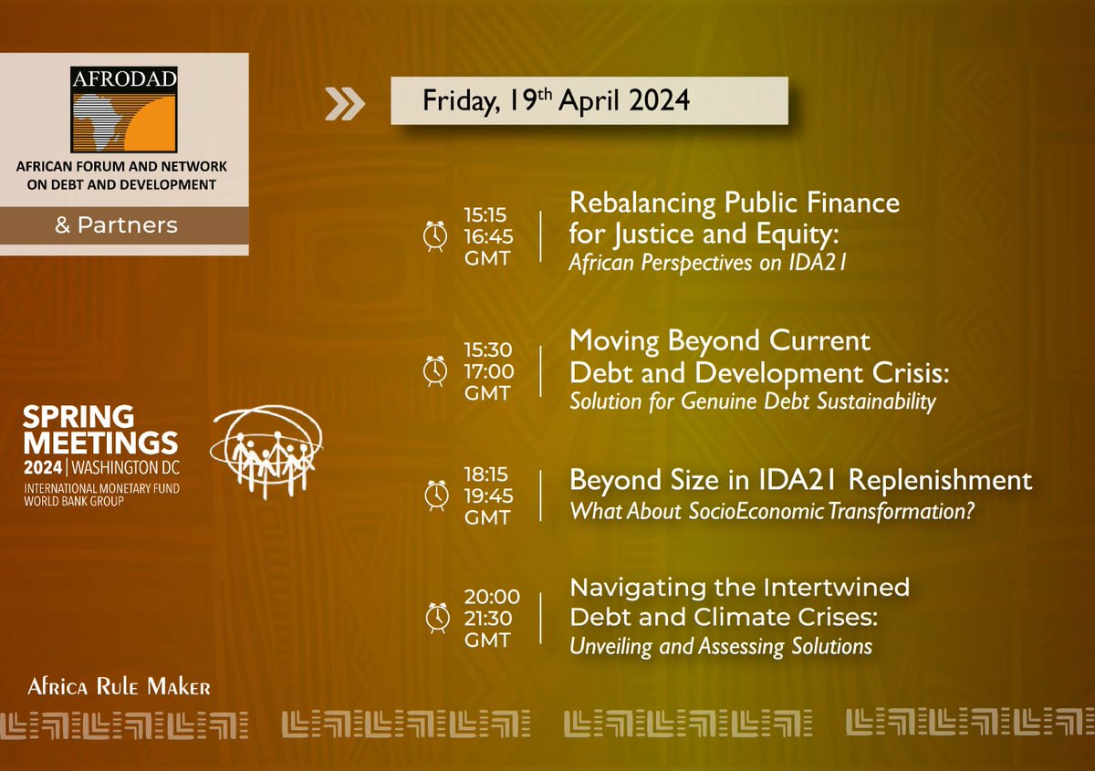 AFRODAD2011's tweet photo. As a #RuleMaker and not a rule taker, Africa needs to have a new outlook and sustainable solutions on the current debt and development crisis.
More info loading.
#SpringMeetings2024
#CSPF2024
#AfricaRuleMaker https://t.co/IHVrXVjTvI