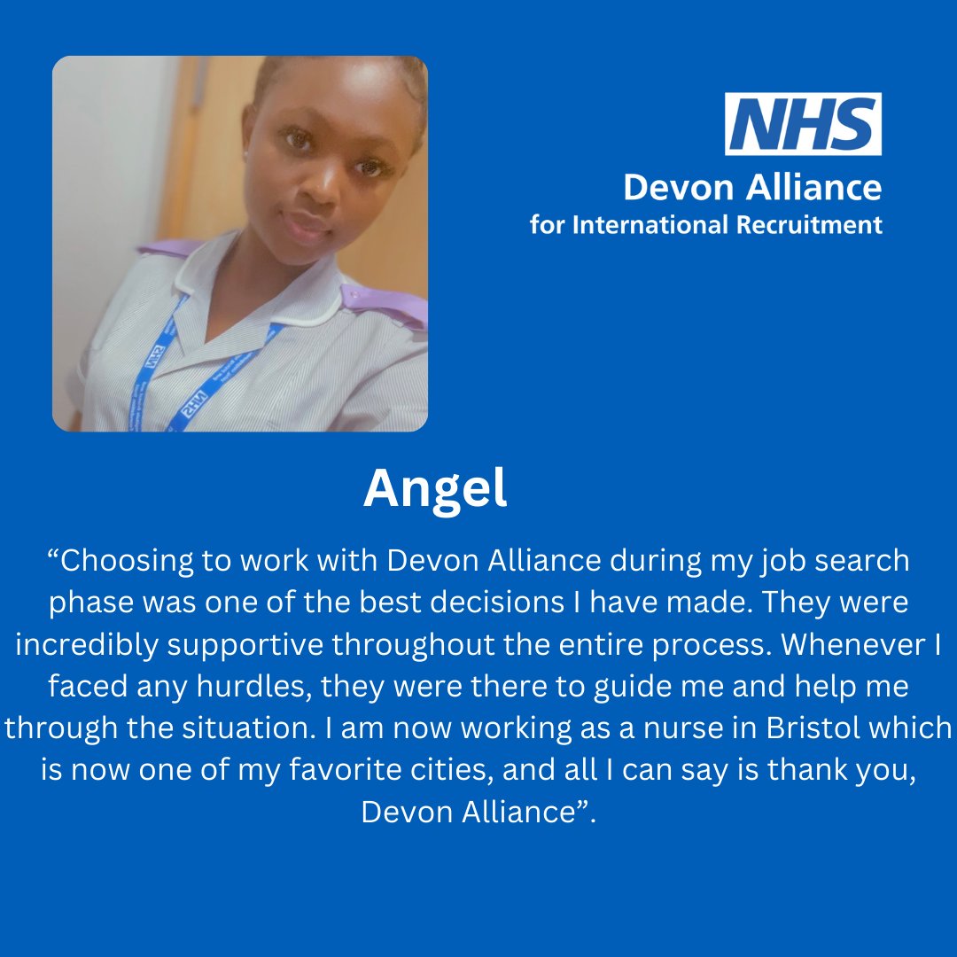 DevonAllianceUK's tweet photo. It was an absolute pleasure working with Angel. We are so pleased that she is enjoying her new life in Bristol.
#DevonAlliance #Internationallyeducatednurses #IEN https://t.co/rE8NW7JDO9