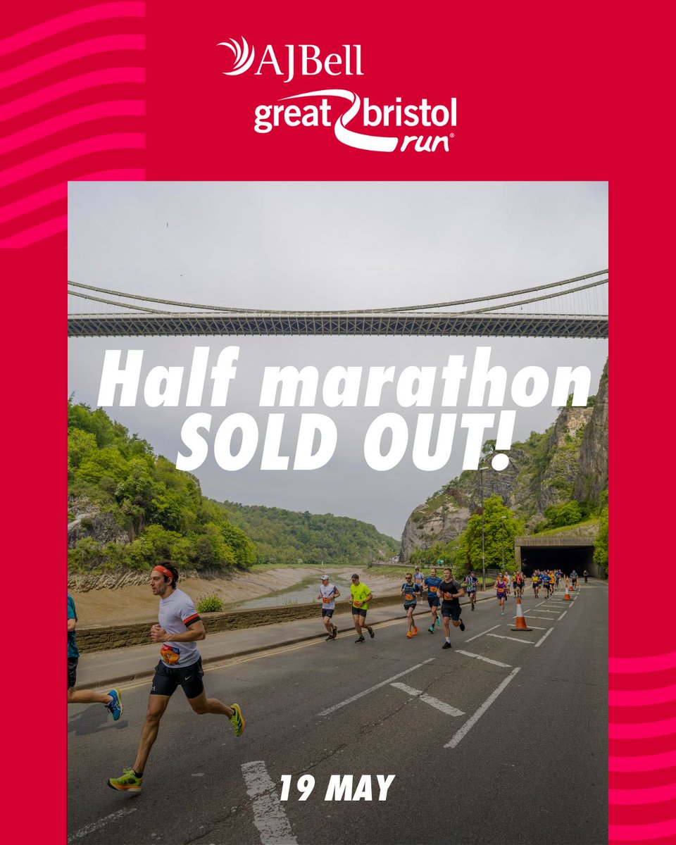 📢 The AJ Bell Great Bristol Run half marathon has SOLD OUT, don’t miss out on the 10k! 👇 grtrun.org/GBrisR24_Enter If you’ve missed out on the half marathon there are a limited number of charity places 👇 greatrun.org/events/great-b…