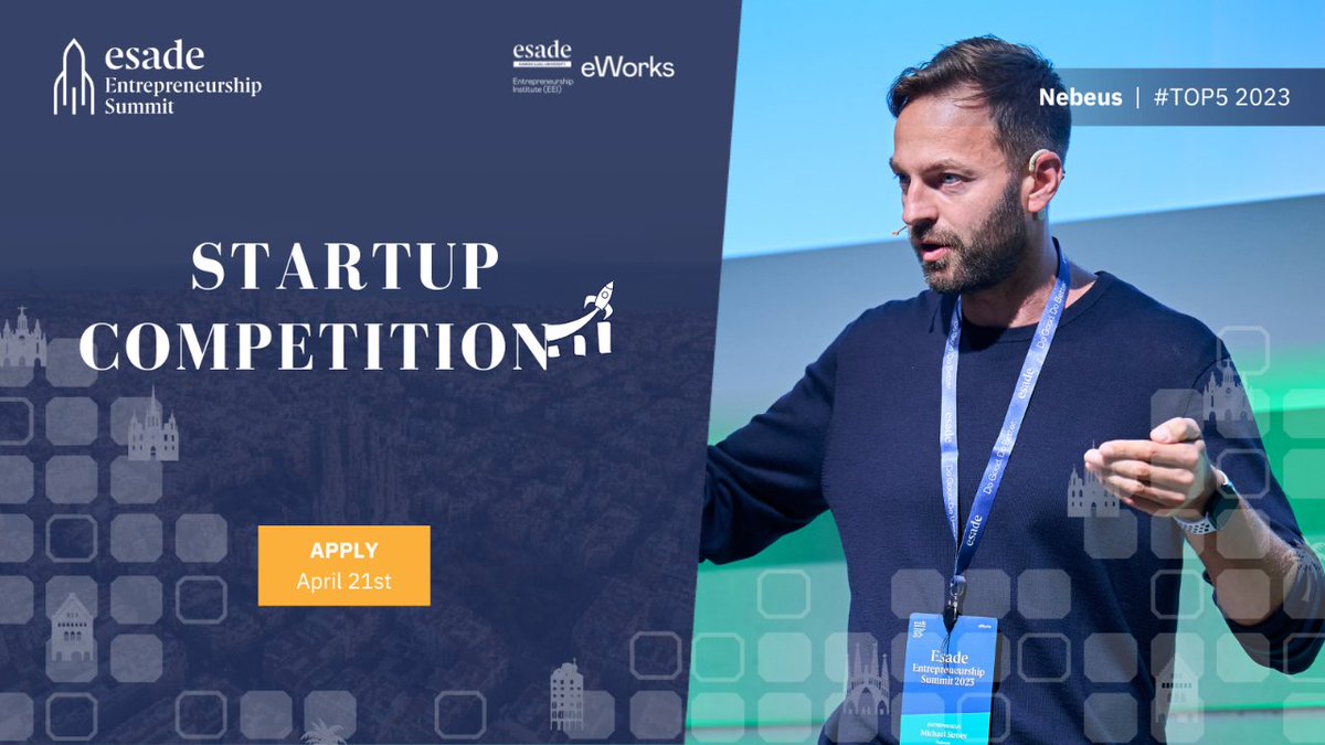 Attention #founders! Join the #EESummitStartupCompetition and pitch on the main stage of the @esade #EESummit24. Get the exposure you need to take your business to the next level. Apply now and make your mark on the entrepreneurial world! 👉esade.me/eesummitcompet…