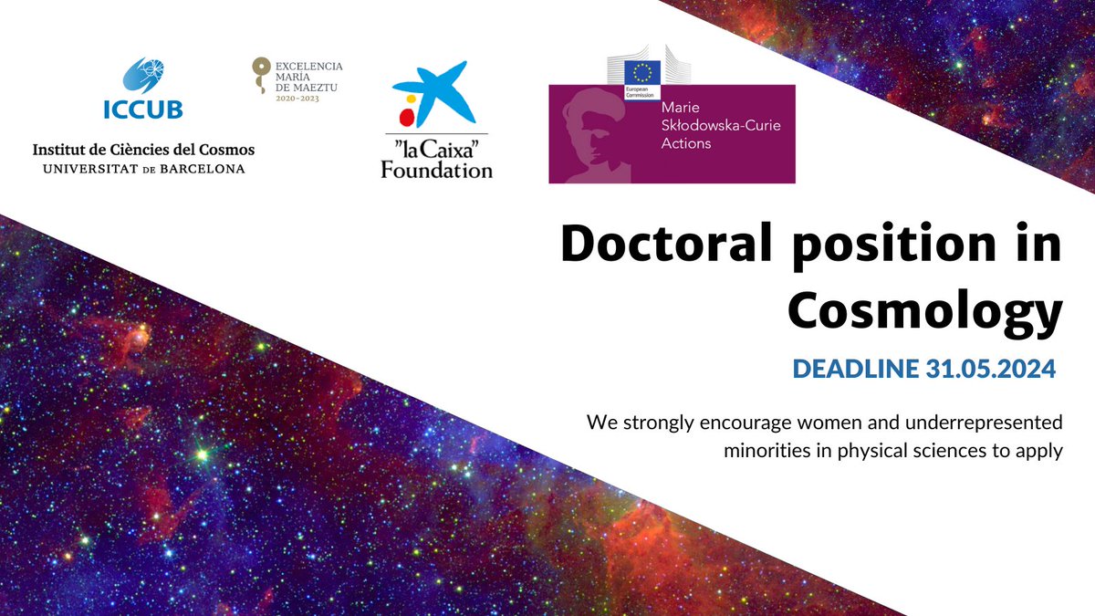 📢WE ARE HIRING! The #ICCUB is offering a #PhD position in Cosmology under the supervision of Dr Adrià Gómez-Valent 🌌Possible topics include study of cosmological tensions, physics beyond Λ-CDM, Dark energy, modified gravity 🗓️Deadline May 31 🔗icc.ub.edu/node/599842 #Jobs