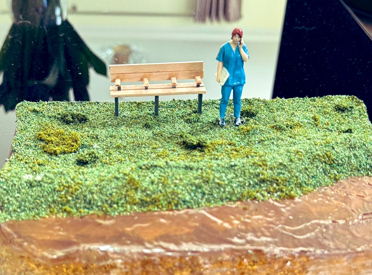 It’s my birthday today! My hubby knows how hard I find birthdays since Tory died & for my birthday he made me this lovely model. It’s Tory at her bench. She’s wearing her medical scrubs & is on her phone which is perfect. He painted her hair red ❤️. So touching #grief #childloss