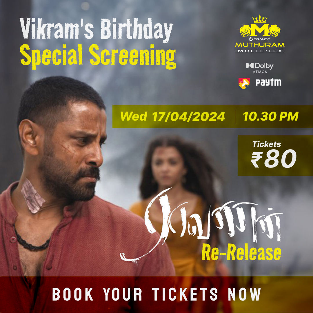 GrandeMultiplex's tweet photo. ๐ฌ Celebrate @chiyaan 's Birthday with a Bang! ๐
Join us for a Special Re-Release of the Iconic 'Raavanan' movie on Wednesday night at 10.30 PM! ๐
Let's make Vikram's Birthday unforgettable with a massive turnout! ๐
Book your tickets now - https://t.co/ZskGumLeBN ! ๐ https://t.co/H7dkts95sM