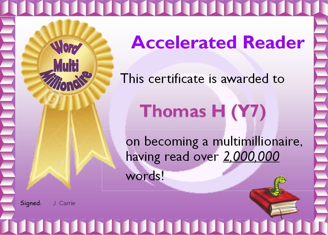 Absolutely thrilled to share that Thomas H in #Year7 has joined our word multi #millionaire club!! What a fantastic #achievement - a huge #WellDone from us Thomas 👏👏👏 @AccReader another brilliant #reader at our academy 😊