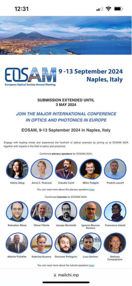 bragheri's tweet photo. 📣📣📣 Call for papers! 
@EOS_AM  conference which will be held 9-13 September 2023 in Naples is accepting contributions! 
📣Deadline has been EXTENDED! 
As a co-chair of TOM - 4 Biophotonics and Biosensors I can’t wait to see your contributions https://t.co/zH75pc5l5R