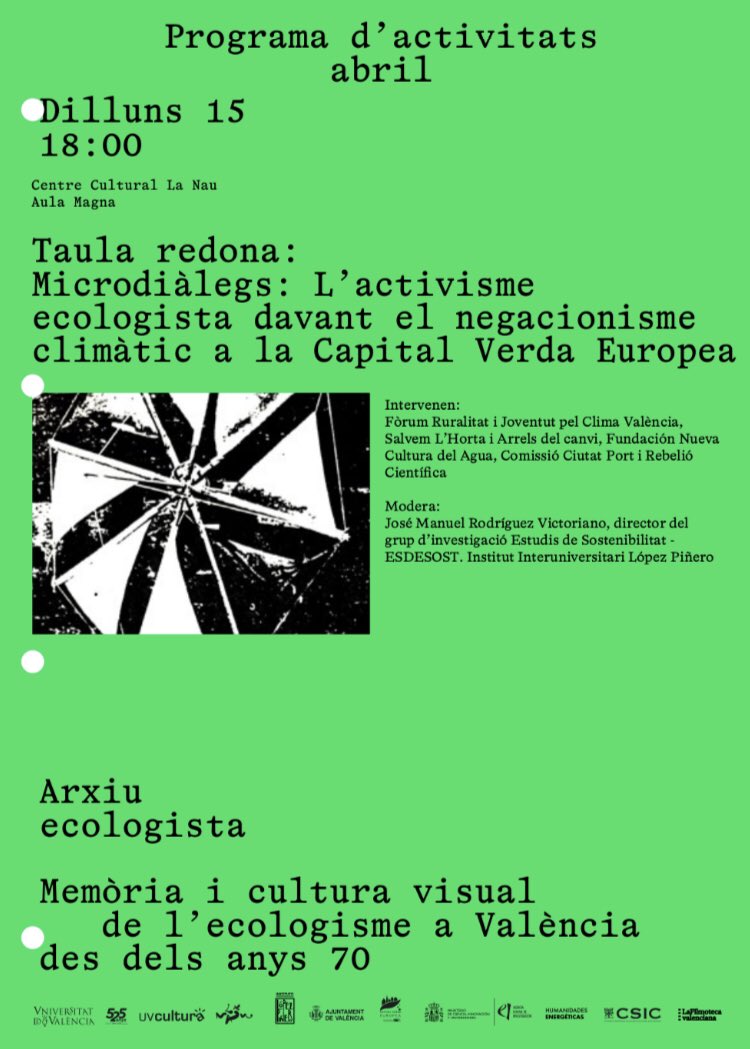 Aquesta vesprada de dilluns, a la @LaNauuv parlem de l’activisme ecologista valencià al moment actual, junt amb companyes de @NovaRuralitat @JxC_Valencia @EsRebelCientif @FNCAgua entre d’altres