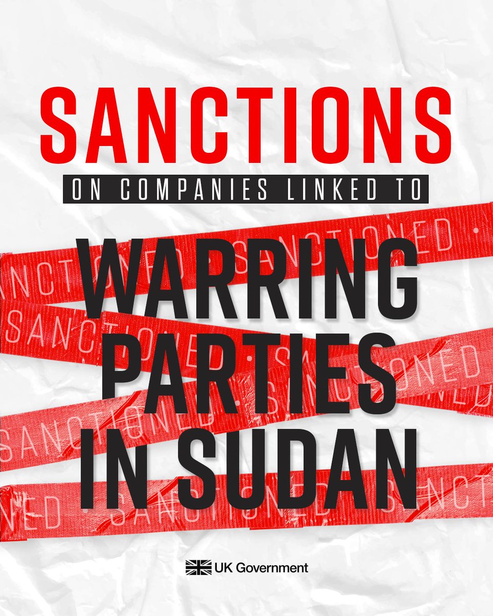 New sanctions: today @David_Cameron has announced strict measures to impose asset freezes on businesses linked with financing the conflict in Sudan. One year on from the start of the conflict, the warring parties must end fighting and meaningfully engage in a peace process.