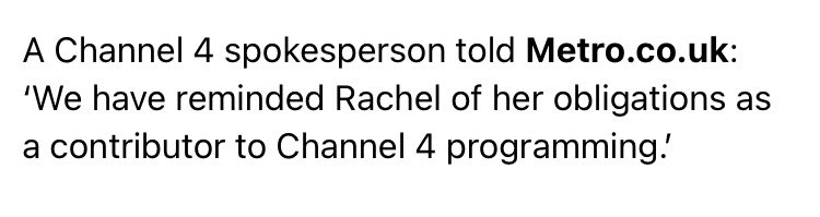 JaneParshally's tweet image. This isn’t going away, @Channel4.

People can see the “apology “ for the lie it is.

Now what?

metro.co.uk/2024/04/14/rac…