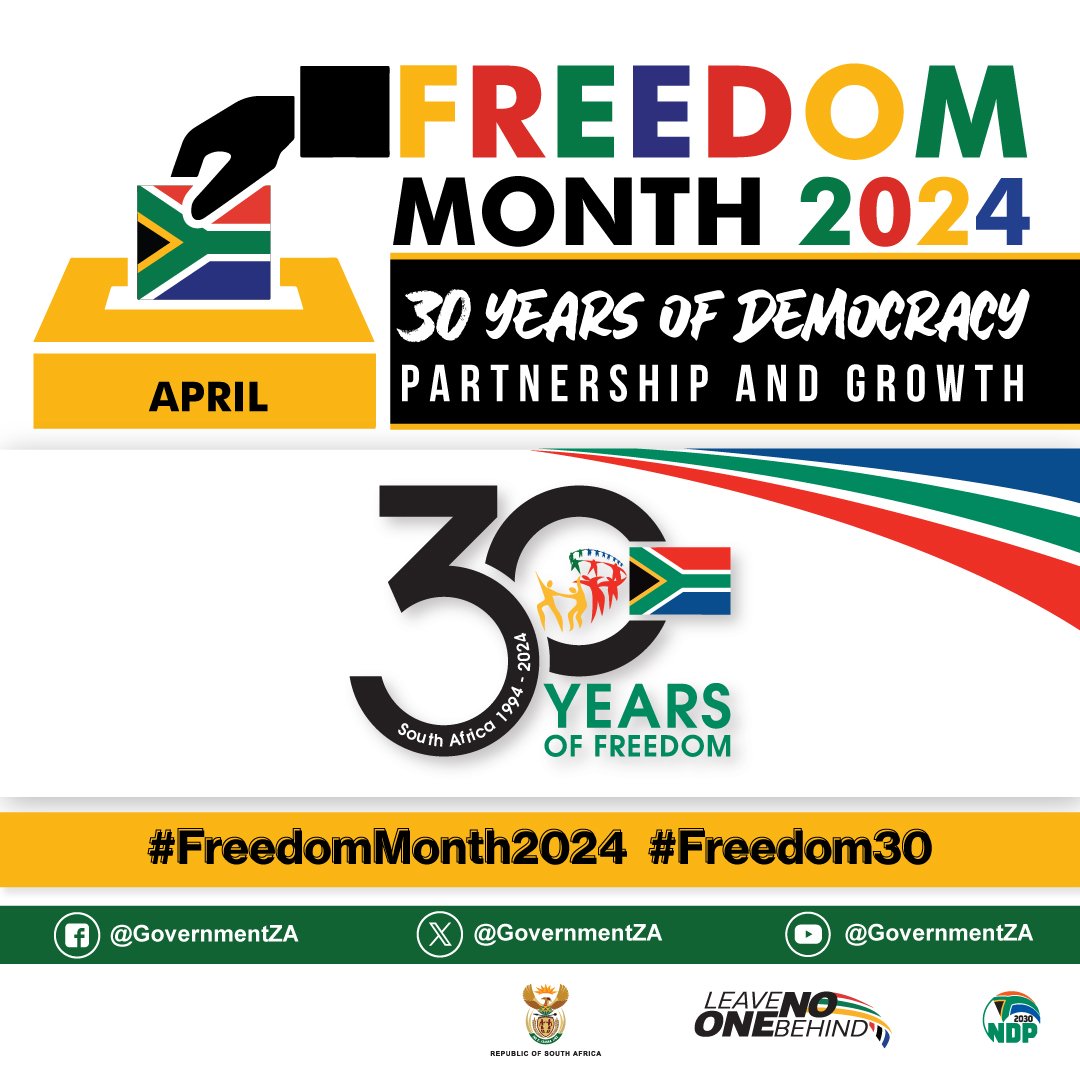 As a nation, we are stronger together and have more in common than that which divides us. Each citizen has a responsibility to take charge and play an active role in building the South Africa we want #FreedomMonth #Freedom30 #30YearsOfFreedom

@GCISGauteng