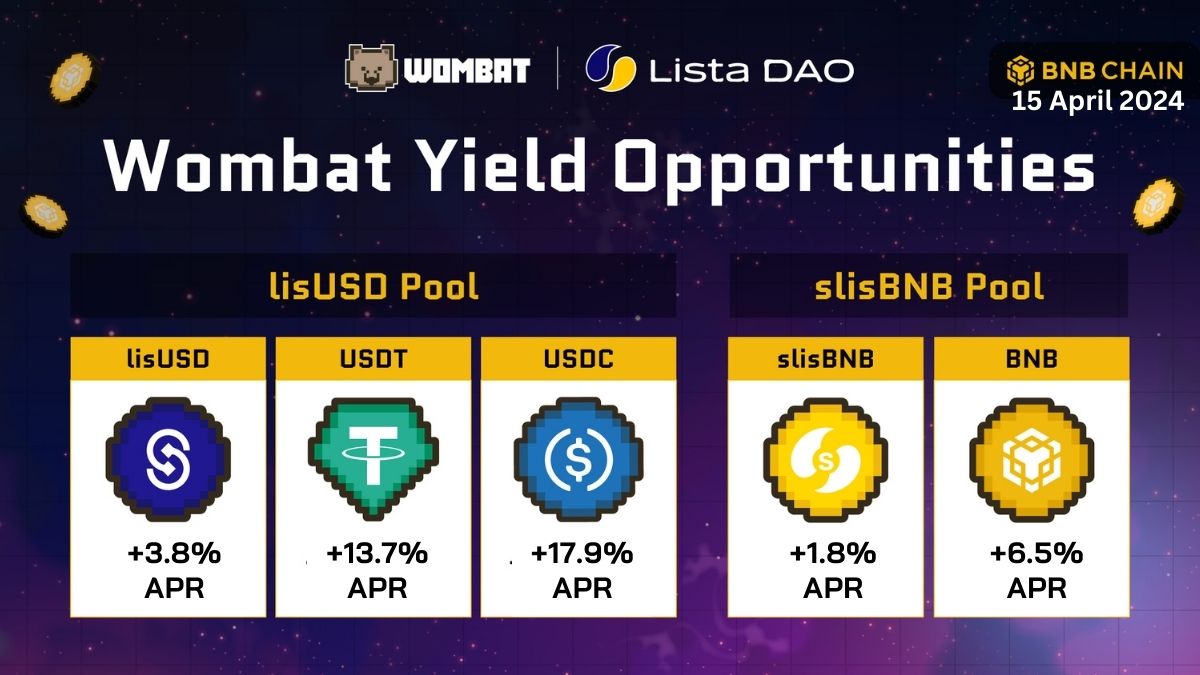 Attention <a href="/lista_dao/">Lista DAO</a> fam, get ready to turbocharge your earnings!🔥

The $lisUSD and $slisBNB pools on Wombat are now serving up to 18% APR on your #stablecoins and #LSTs!⚡️

Simply stake and enjoy your $WOM rewards. 🐻

Start now: ⬇️ 
app.wombat.exchange/pool?chain=bsc