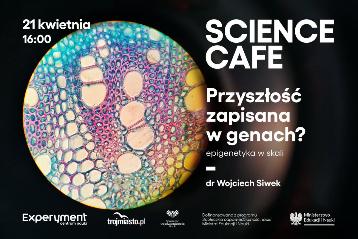 Kawa i nauka to duet idealny! W ramach najbliższego spotkania z cyklu SCIENCE CAFE w @cnexperyment dowiecie się, czym dokładnie jest epigenetyka i dlaczego jest ona tak fascynująca🧬. 📅21 kwietnia 🔬dr Wojciech Siwek @Uniwersytet_GD gdynia.pl/mieszkaniec/na…