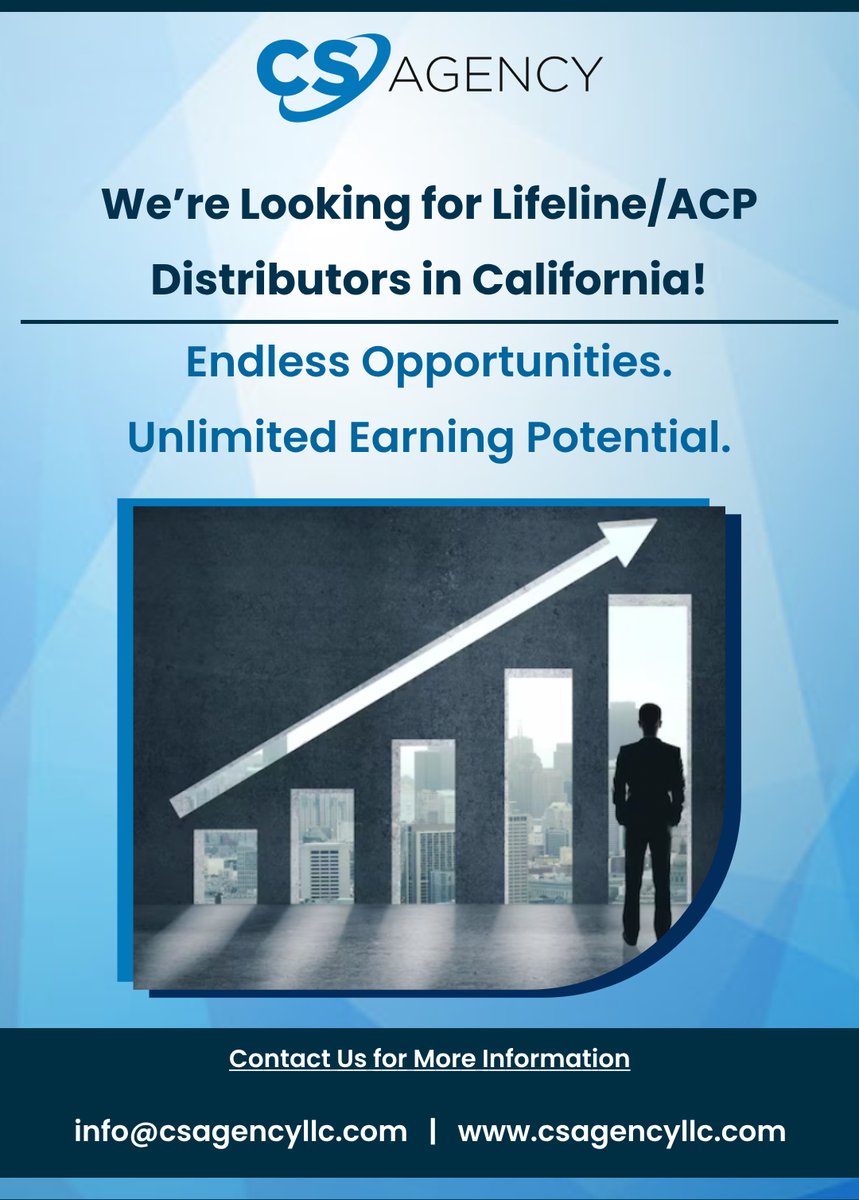 CSAgencyLLC's tweet photo. Get your business growing with CS Agency and be a part of our exceptional team in California. Partnering with us would enable you to expand your business and drive revenue growth - https://t.co/3voQFCD4B5
#California #CA #CaliforniaState #CaliforniaLifeline
#CSAgencyLLC #ACP https://t.co/7pHFRUx5tL